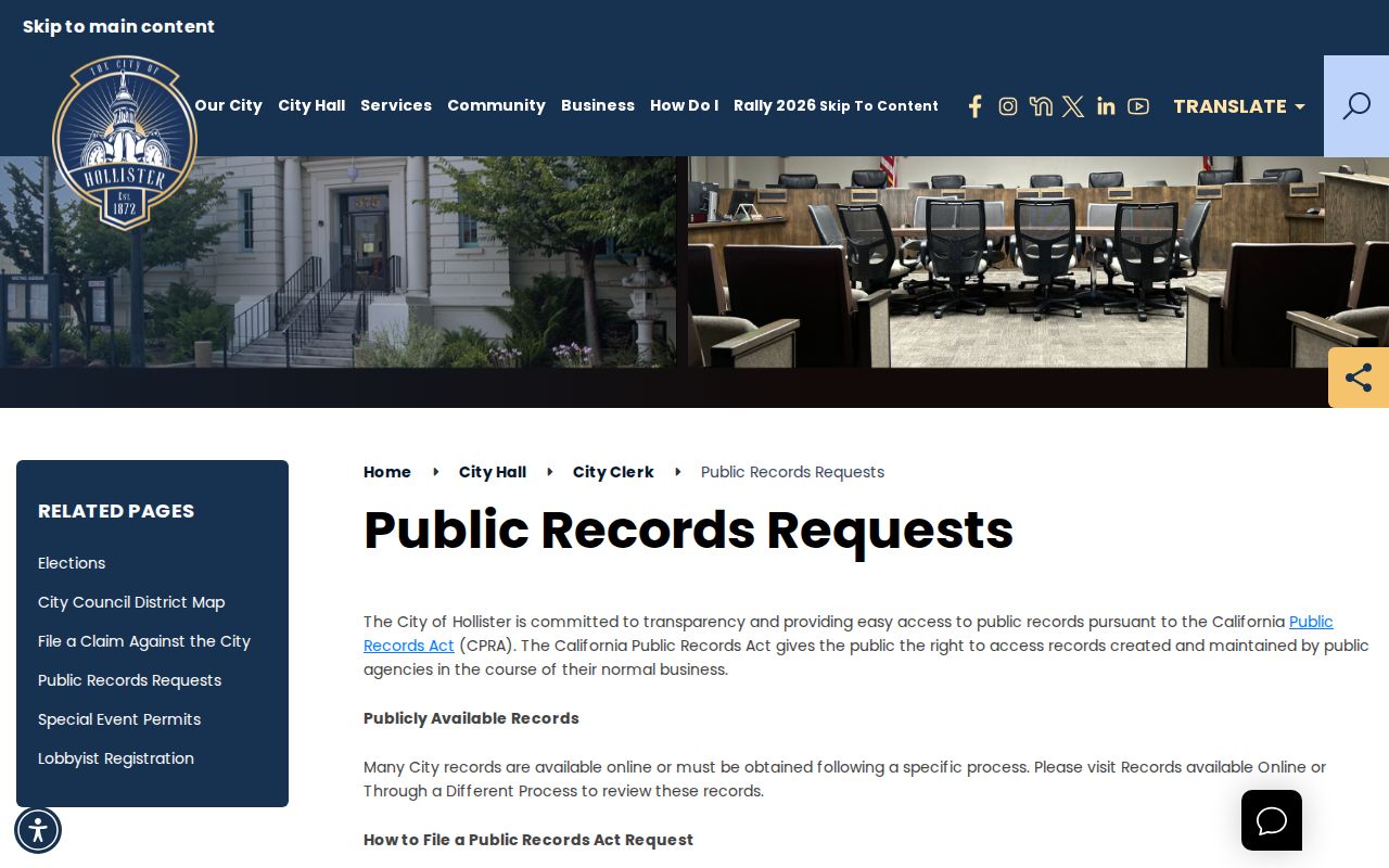 San Benito County criminal history: Hollister public records instructions describing anonymous requests and response timing