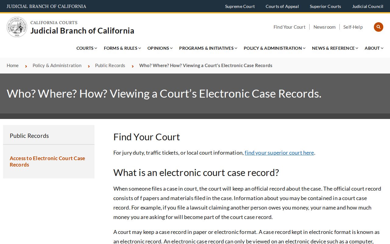 San Benito County criminal history: California Courts guidance about viewing electronic case records