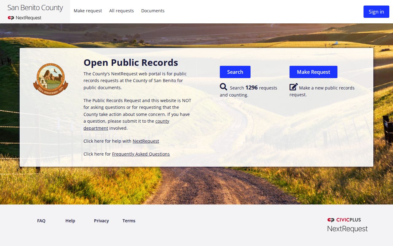 San Benito County criminal history public records request portal