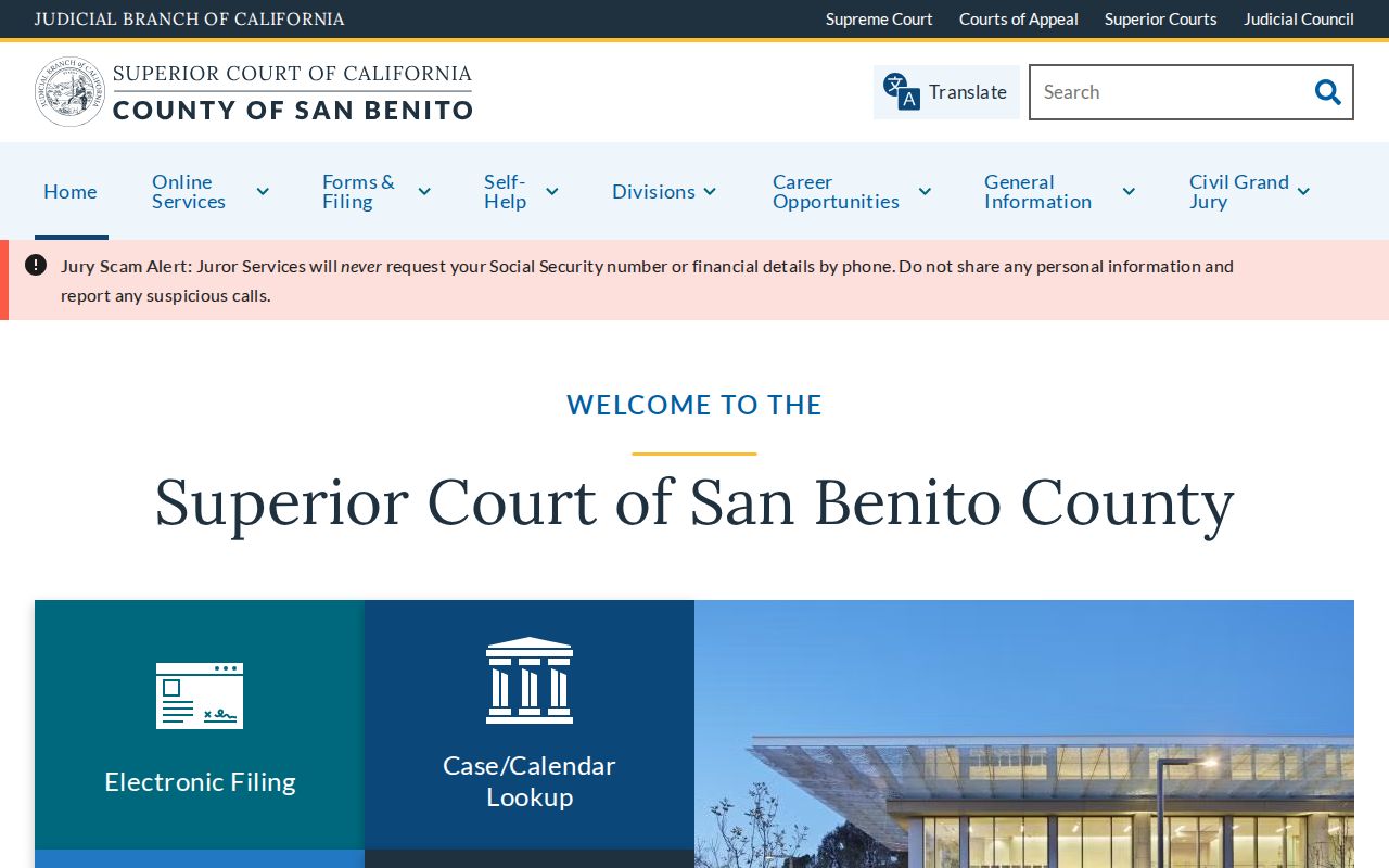 San Benito County criminal history Superior Court website