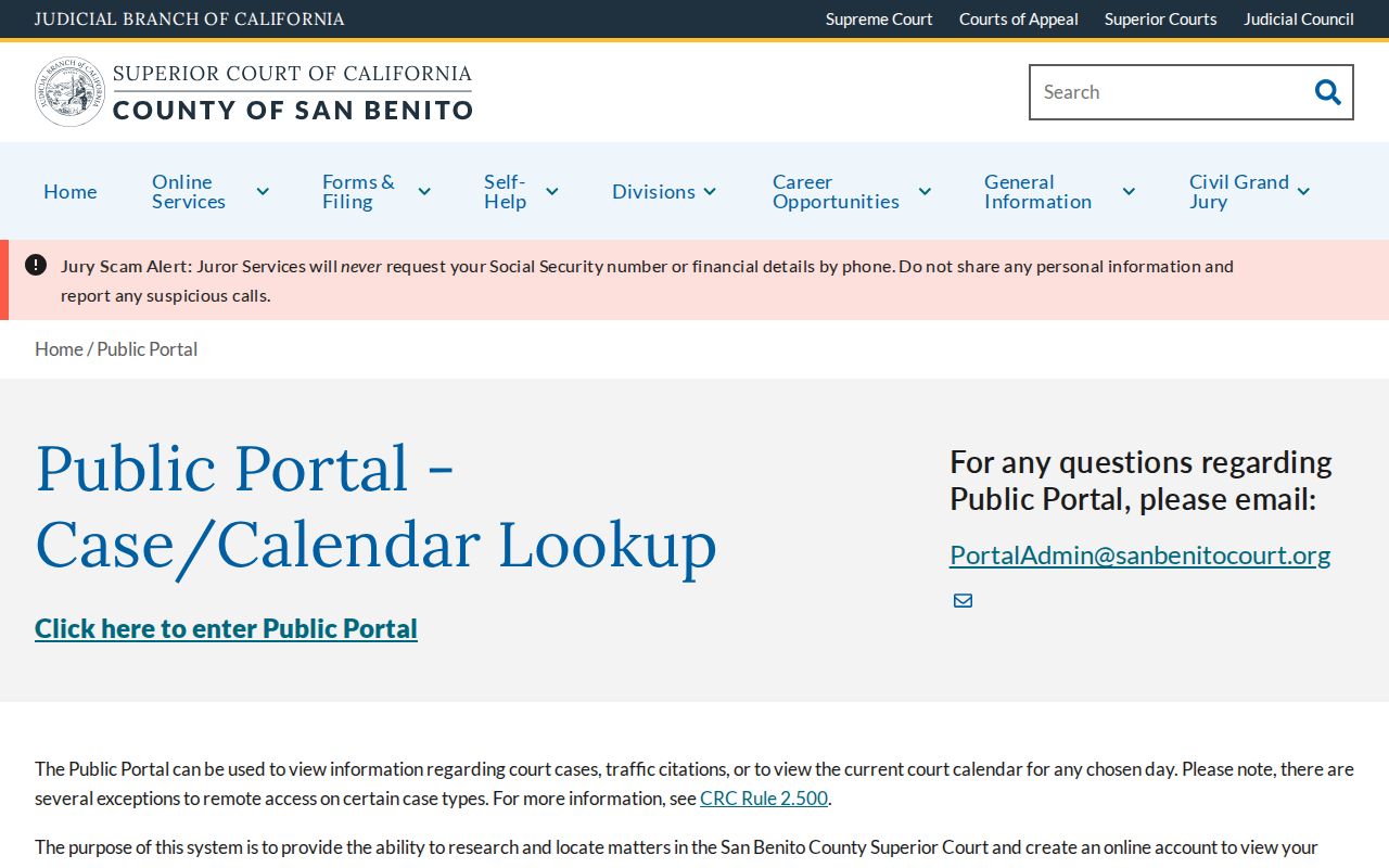San Benito County criminal history court portal guide