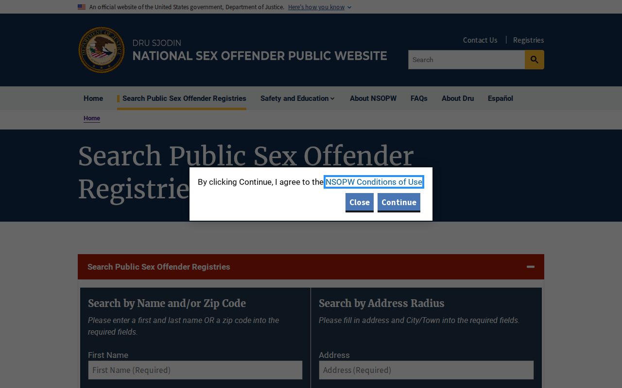San Benito County criminal history: National Sex Offender Public Website multi-jurisdiction search form